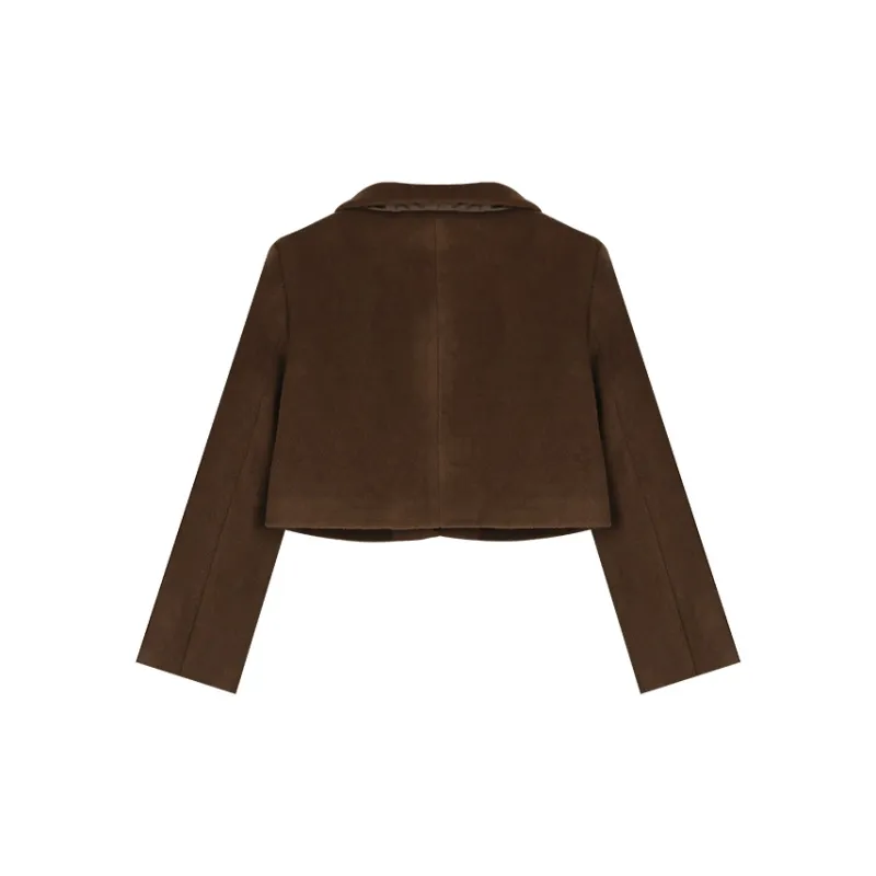 ANNIBUHUO Cropped Coats Women's Coffee-1