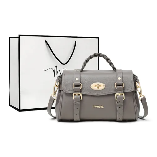 MILLIE'S Cow Leather Patchwork Synthetic Leather Shoulder Bag Crossbody Bag Handbag Regular Women's Elephant Gray/Black