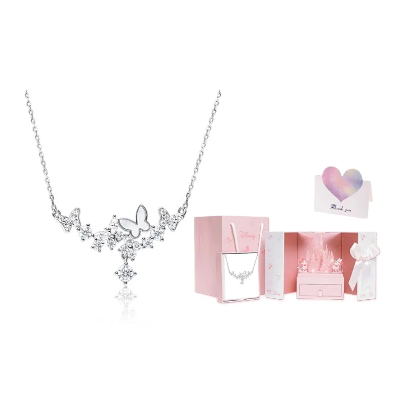 Disney Princess S925 Silver Necklaces Women's Silver White-11