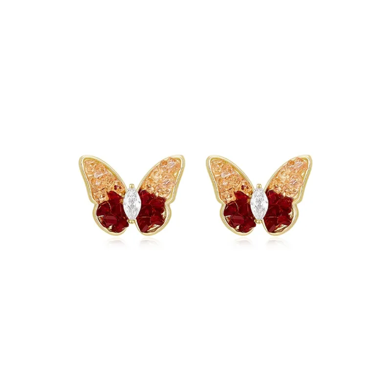 HMZ Faux Crystal Alloy Earrings Women's Red-0