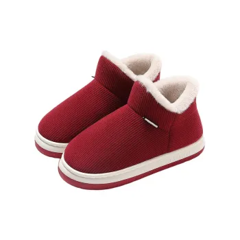 ECAC Seniors Viscose Slippers Winter Slip Resistant Indoor Home Platform Plush Bag With Snow Boots
