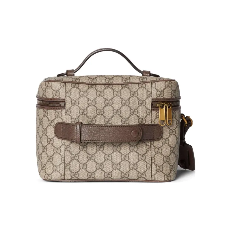 GUCCI Canvas Handbag Medium Size Women's Beige & Dark Brown-3