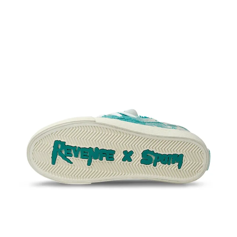 REVENFEXSPOTM x BURNING FLAME Slip Resistant And Abrasion Resistant Coverage Low Top Canvas Shoes Unisex Beige Green-4