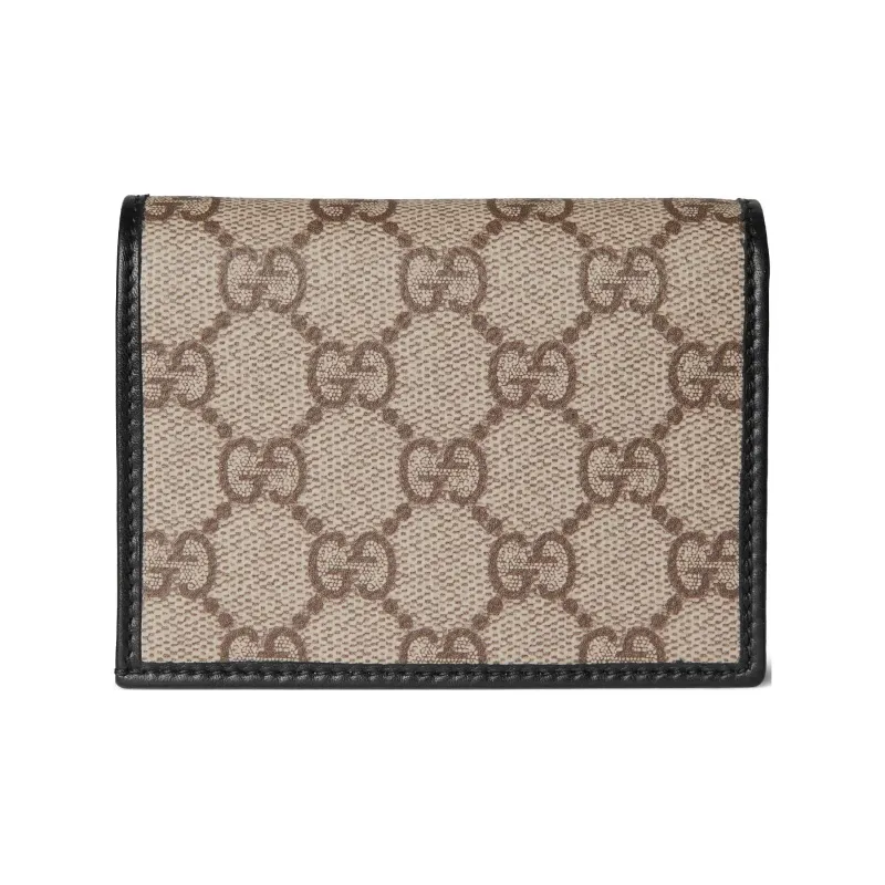 GUCCI Horsebit Fabric Card Holder Women's Beige & Dark Brown-2