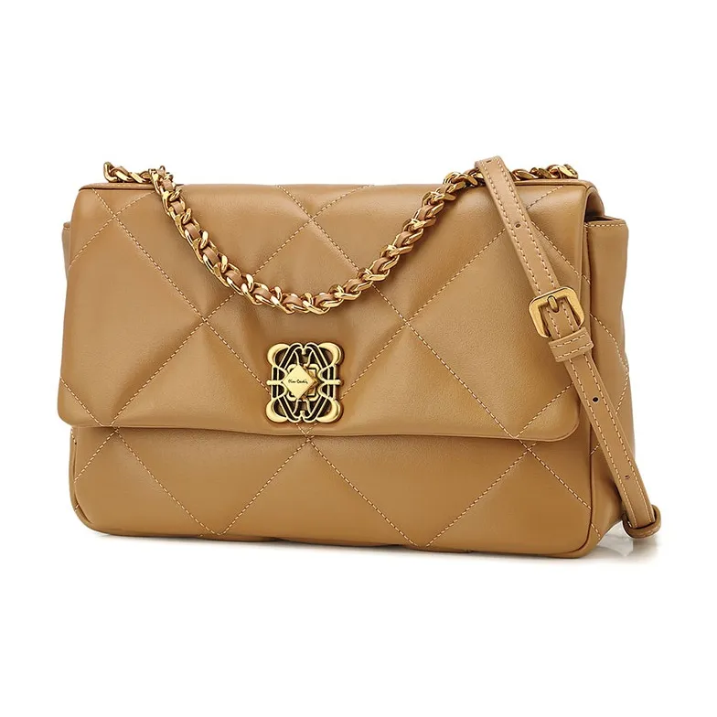 PIERRE CARDIN Cow Leather One Shoulder Crossbody Chain Bag Women's Black Ecru/Yellow Brown-6