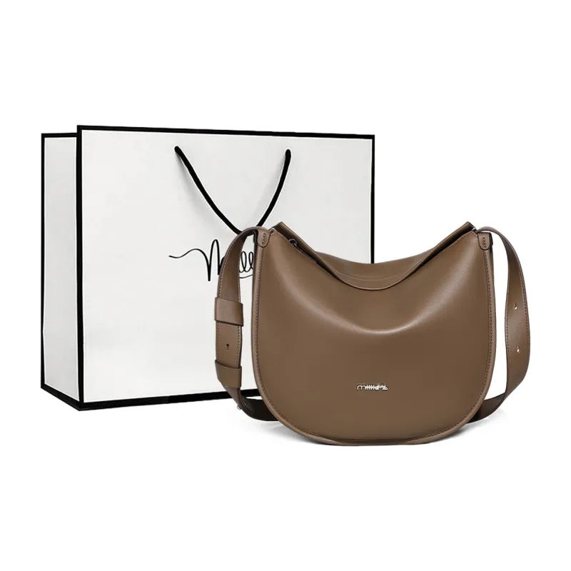 MILLIE'S Synthetic Leather Underarm Tote Saddle Bag Shoulder Bag Women's White/Khaki-6