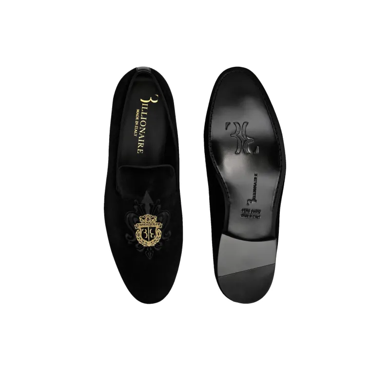 Billionaire Crest-motif Velvet Loafers-4