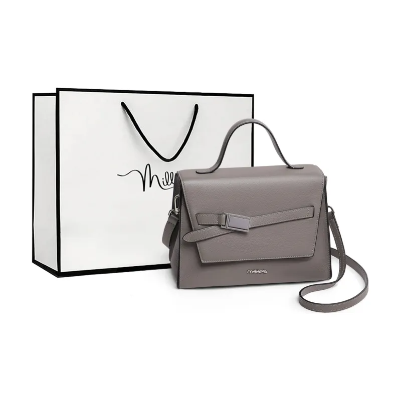 MILLIE'S Cow Leather Patchwork Synthetic Leather Handbags Shoulder Bag Crossbody Bag Regular Women's Gray/Black-0