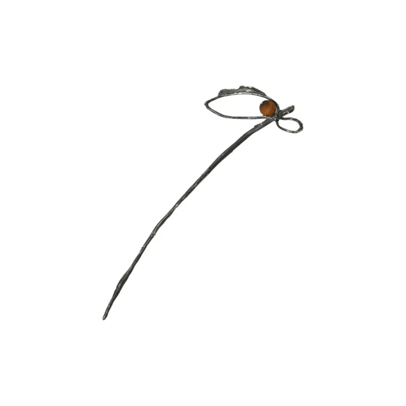 M.Wong 925 Sterling Silver Inlay Rose Quartz With Tiger's Eye Hairpin Hair Accessory Women's-3