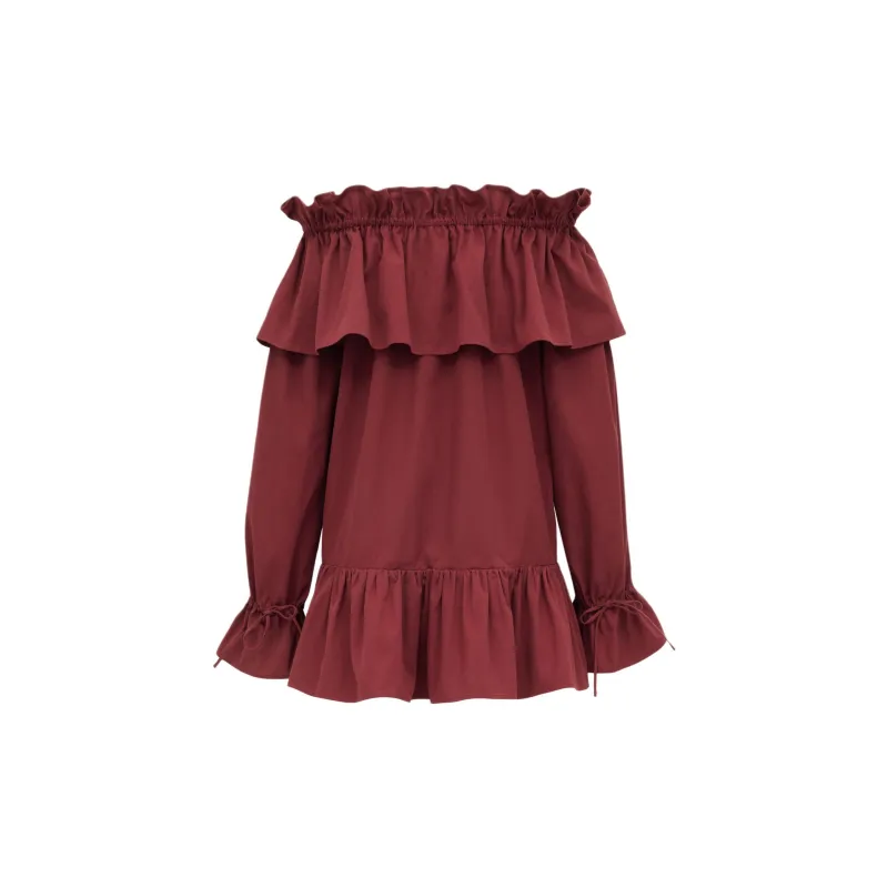 SAINT LAURENT Ruffled Cotton Mini Dress-1