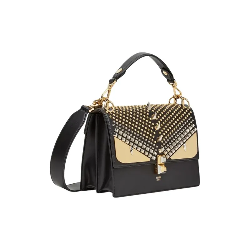 FENDI Kan I Calfskin One Shoulder Handbags Women's Black-1