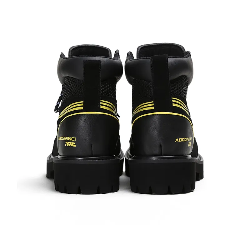 ADCDAVINCI Functional Wind Series Short Mid Calf Martin Boot Unisex Black Yellow-5