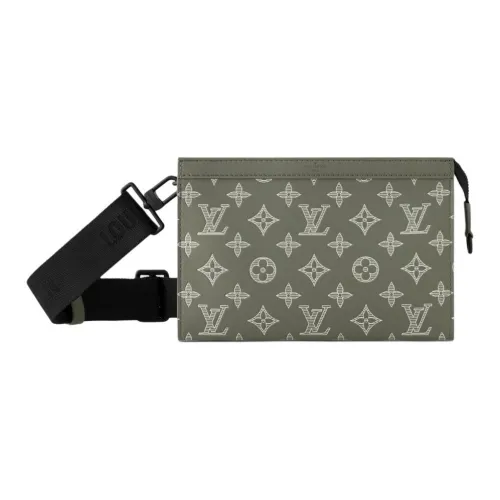 LOUIS VUITTON Gaston Embossed Calfskin Shoulder Bag Crossbody Bag Wallet Men's Olive Green