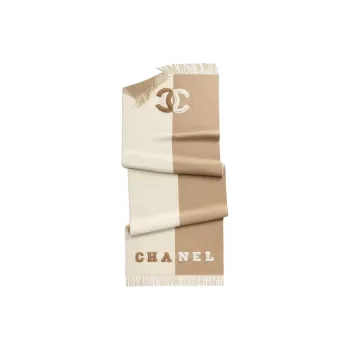 CHANEL Wool Knit Scarves Women's Beige/Brown