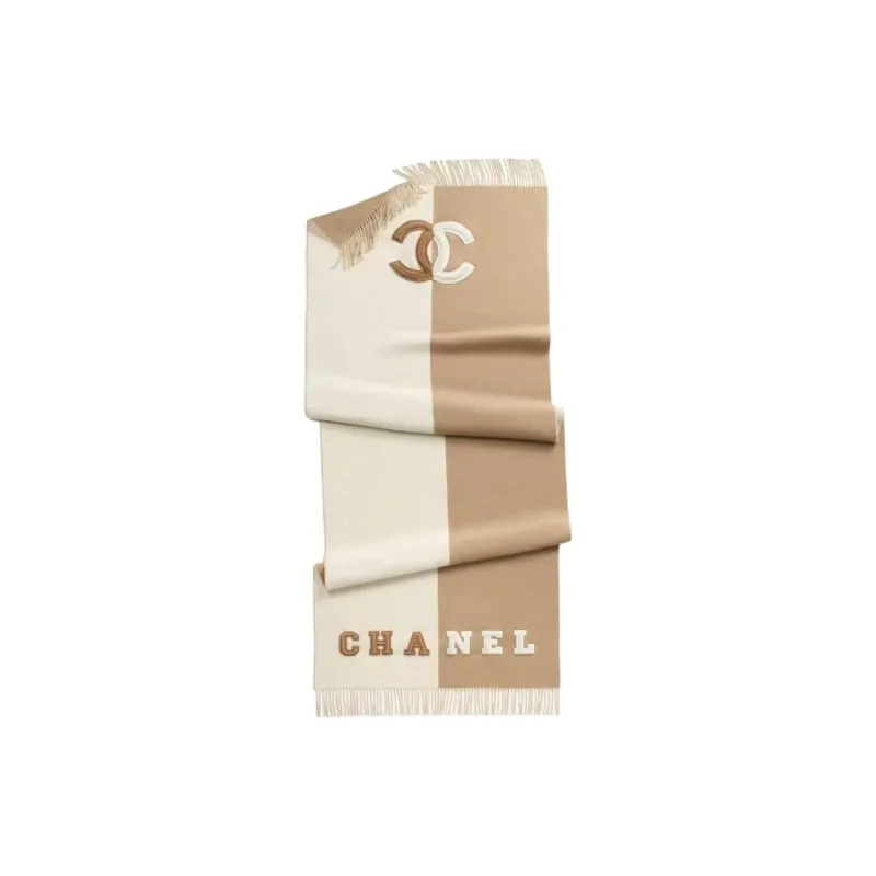 CHANEL Wool Knit Scarves Women's Beige/Brown-0