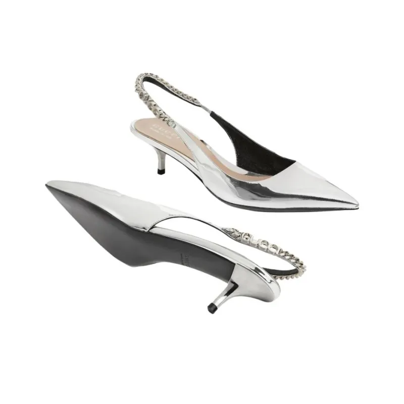 GUCCI Signoria Slim Heel High Heels 4.5cm Women's Silver-5