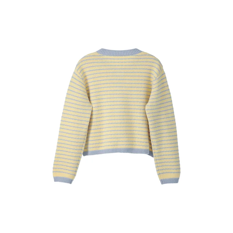 Fstudio Spring Korean Style 100% Sheep Wool Stripes Multicolor Knitwear Inner Layer Versatile Style Women's Yellow-1