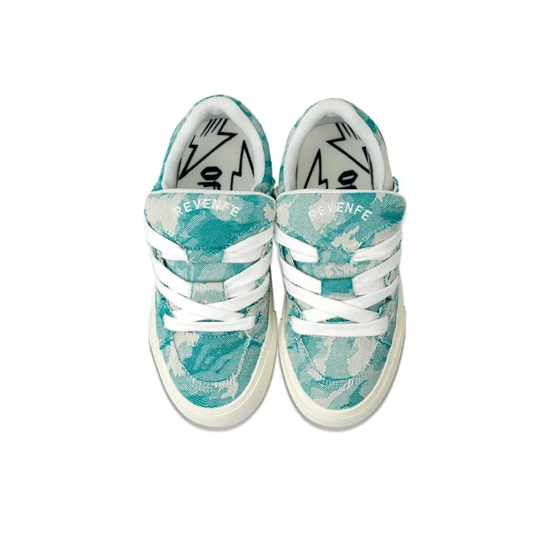 REVENFEXSPOTM x BURNING FLAME Slip Resistant And Abrasion Resistant Coverage Low Top Canvas Shoes Unisex Beige Green-3