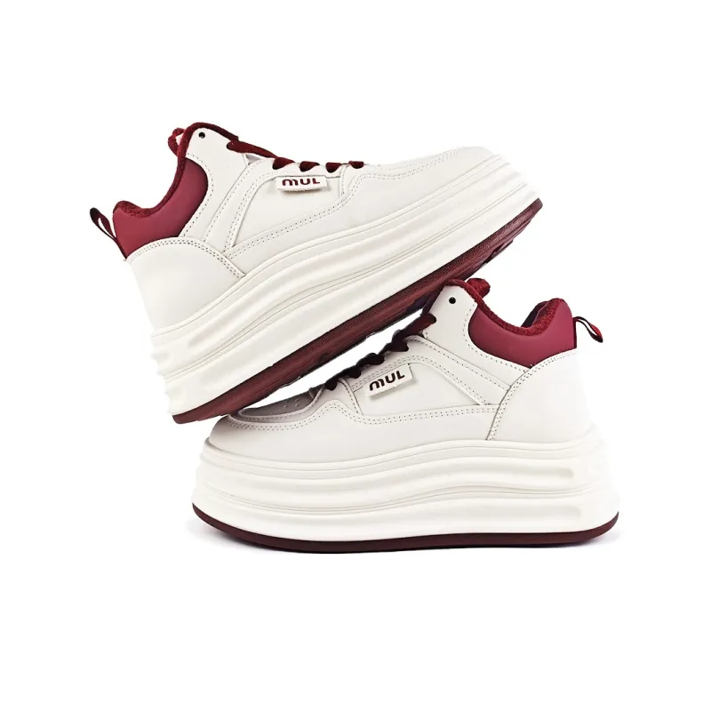 La Chapelle Skateboard Shoes Women's High Top Beige Red-3