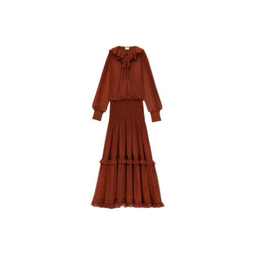 SAINT LAURENT Long Sleeved Dresses Women's Brown Red