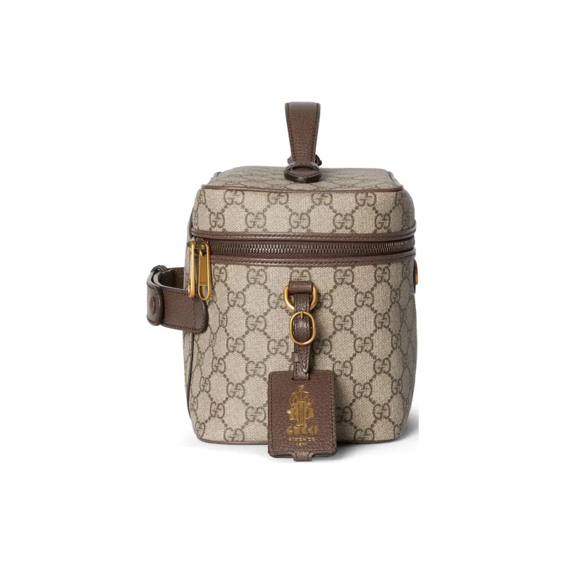 GUCCI Canvas Handbag Medium Size Women's Beige & Dark Brown-2