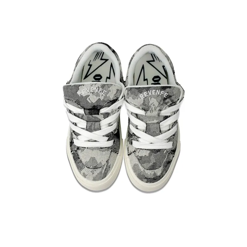 REVENFEXSPOTM x BURNING FLAME Thermal Height Increase Low Top Canvas Shoes Unisex Black Gray-3