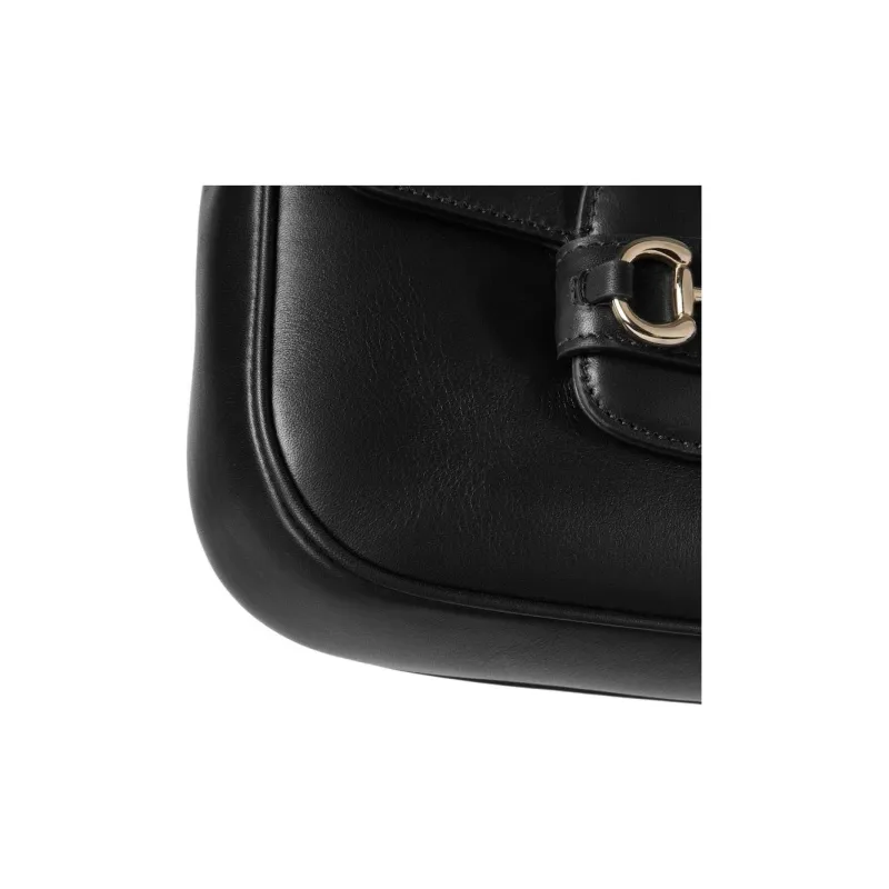 GUCCI Horsebit Leather Shoulder Bag Mini Women's Black-5