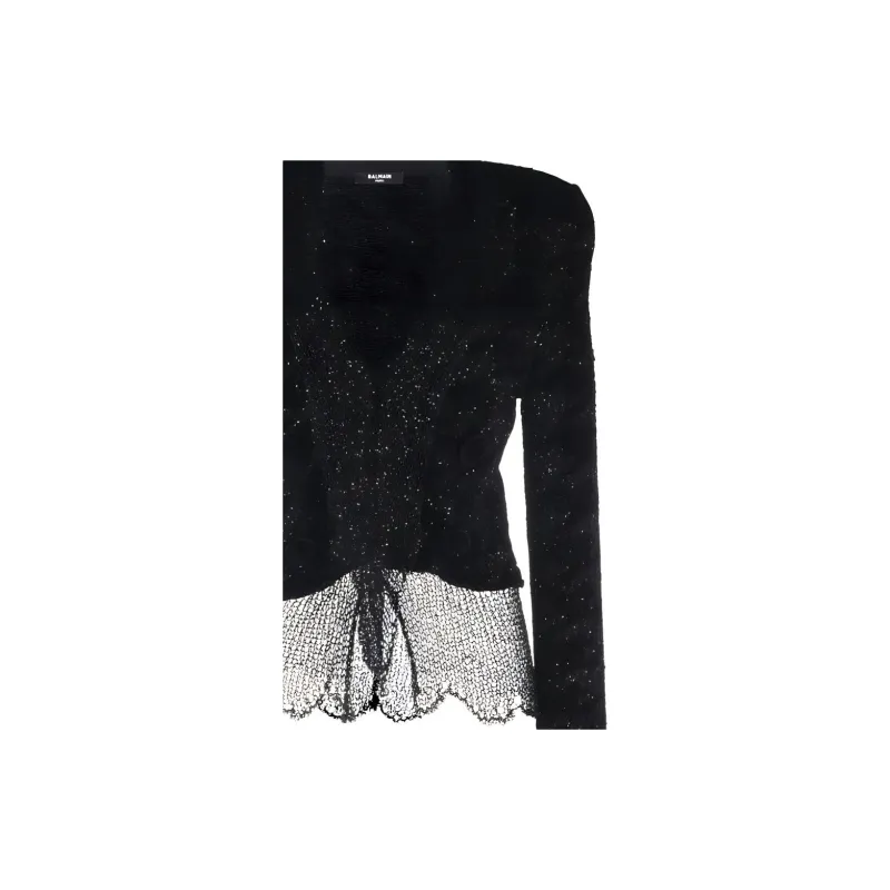 BALMAIN Sheer Tie front Knit Jacket-6