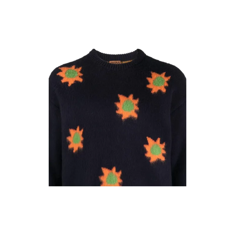 Zegna Patterned Intarsia Knit Crewneck Jumper-4
