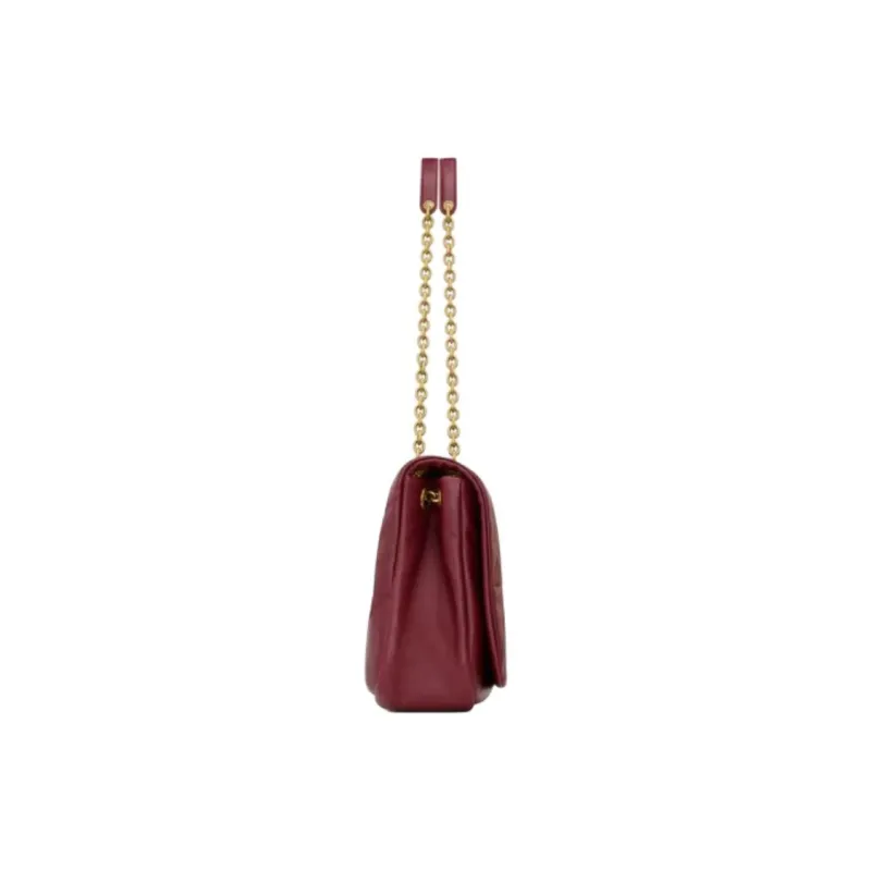 SAINT LAURENT Lambskin Shoulder Bag Medium Size Unisex Merlot Red-2
