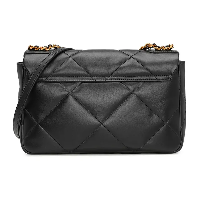 PIERRE CARDIN Cow Leather One Shoulder Crossbody Chain Bag Women's Black Ecru/Yellow Brown-2