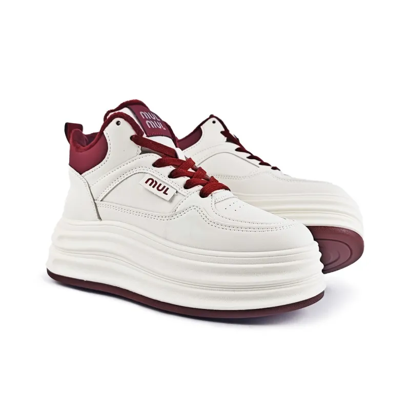 La Chapelle Skateboard Shoes Women's High Top Beige Red-2