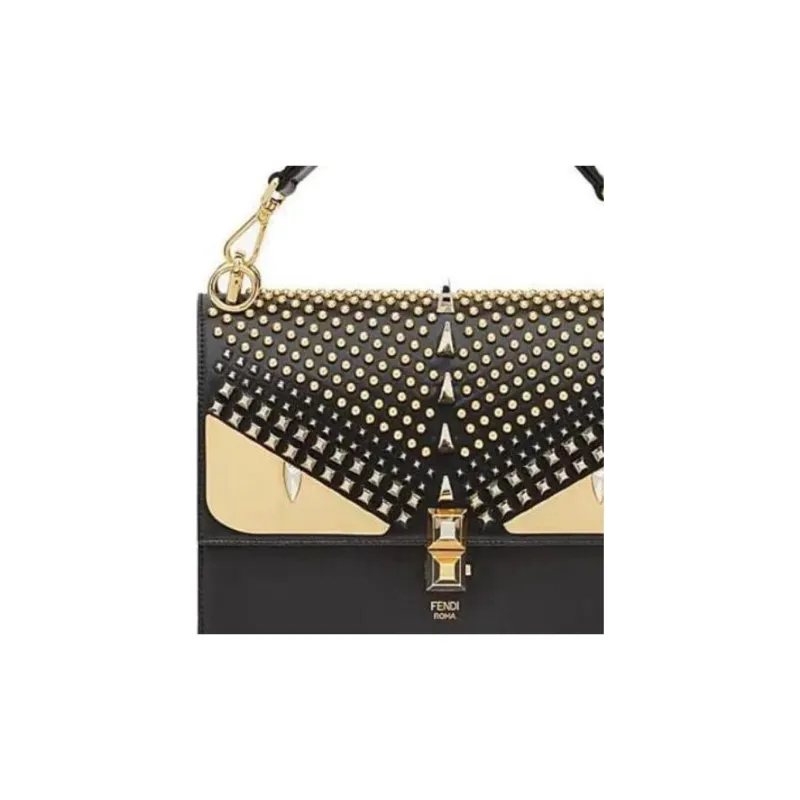 FENDI Kan I Calfskin One Shoulder Handbags Women's Black-5