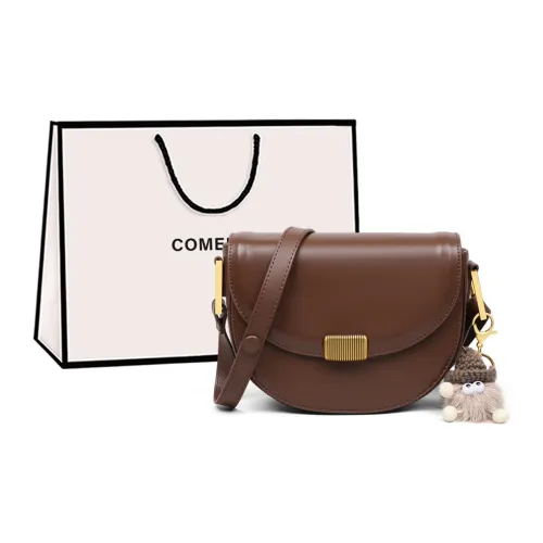 COMELY Cow Leather Patchwork Synthetic Leather Crossbody Bag Regular Women's Coffee