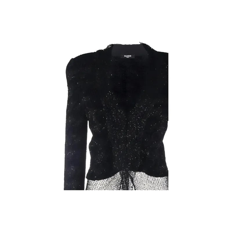 BALMAIN Sheer Tie front Knit Jacket-5
