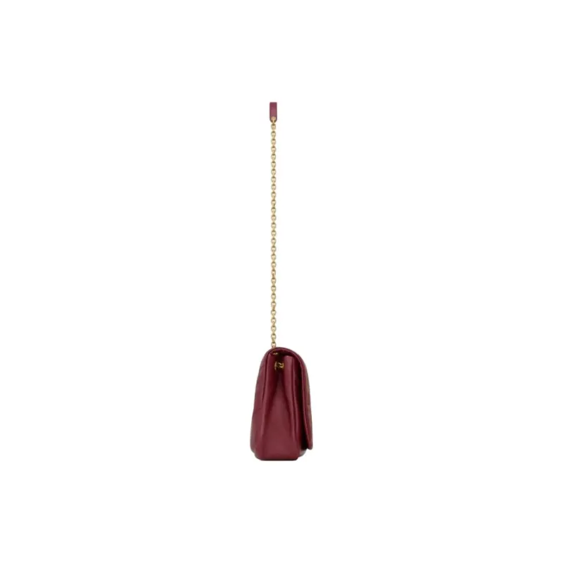 SAINT LAURENT Lambskin Shoulder Bag Medium Size Unisex Merlot Red-3
