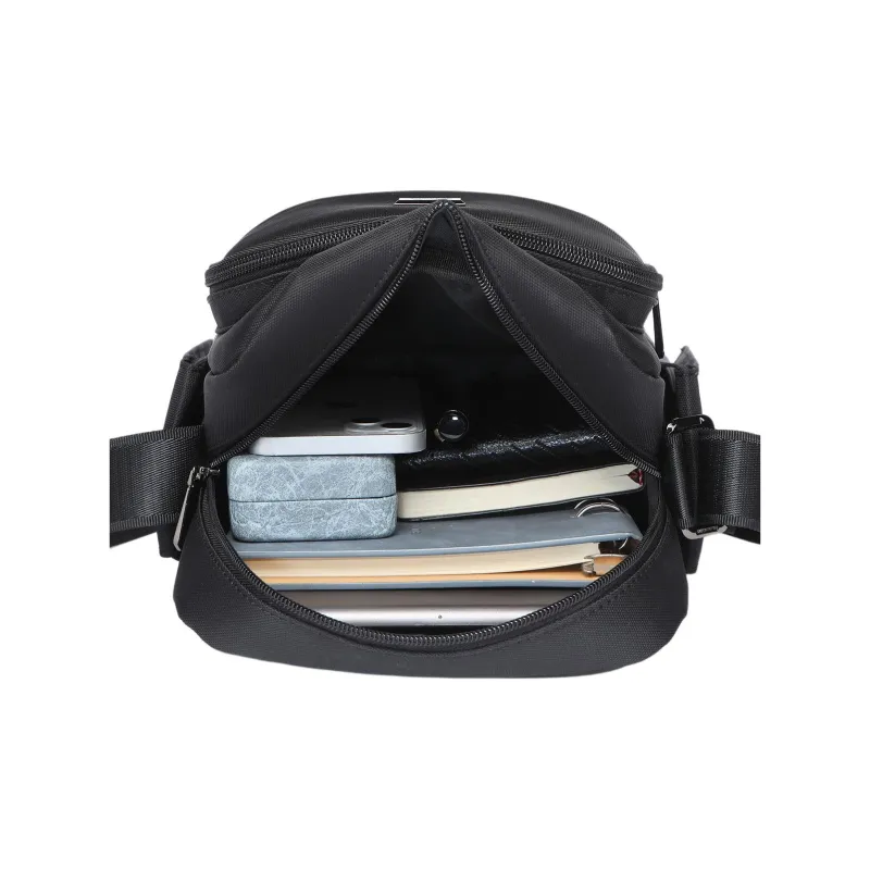 SEPTWOLVES Fabric Shoulder Bag, Crossbody Bag Large Size Men's Black-3