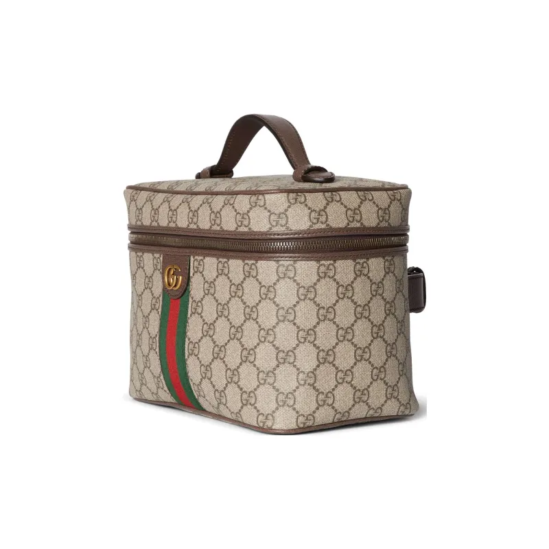 GUCCI Canvas Handbag Medium Size Women's Beige & Dark Brown-1