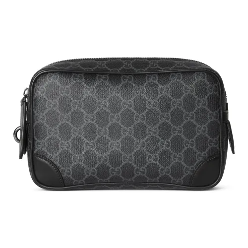 GUCCI GG Emblem Fabric Toiletry Bag Small Size Men's Black