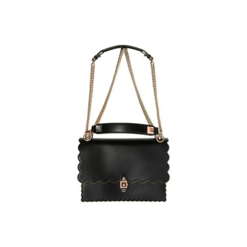 FENDI Kan I Calfskin One Shoulder Handbags Women's Black-3