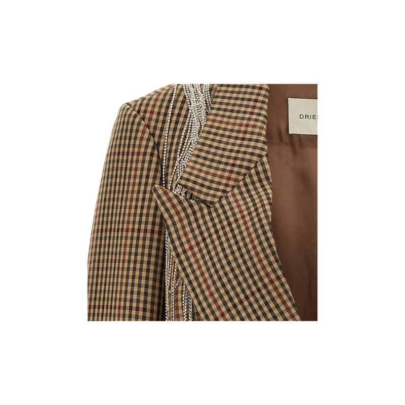 DRIES VAN NOTEN Blink Double Breasted Checked Embellished Blazer-2