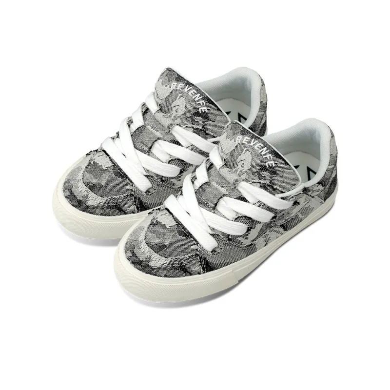 REVENFEXSPOTM x BURNING FLAME Thermal Height Increase Low Top Canvas Shoes Unisex Black Gray-2