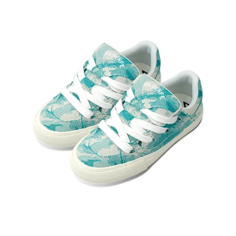 REVENFEXSPOTM x BURNING FLAME Slip Resistant And Abrasion Resistant Coverage Low Top Canvas Shoes Unisex Beige Green-2