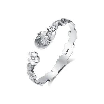 Heart Grass 999 Fine Silver Bangles Women's
