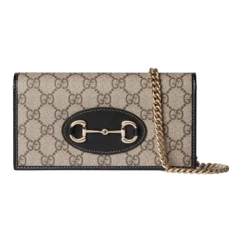 GUCCI Horsebit Fabric Wallet Women's Beige & Dark Brown
