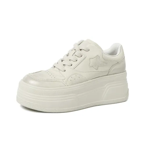 CAMEIDO Lightweight Height Increasing Low Top Skateboard Shoes Women's Ecru