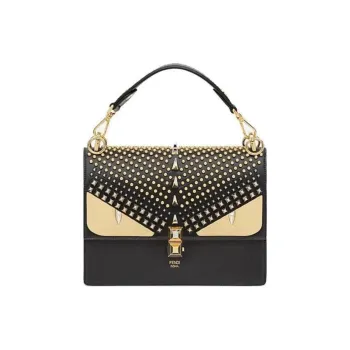 FENDI Kan I Calfskin One Shoulder Handbags Women's Black