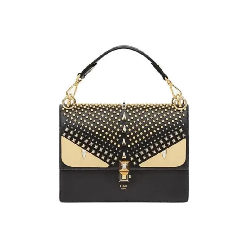 FENDI Kan I Calfskin One Shoulder Handbags Women's Black-0