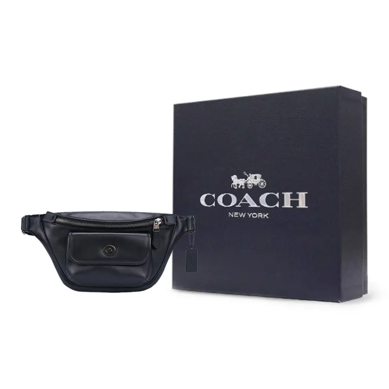 COACH Cow Leather Crossbody Fanny Pack Large Size Men's Black-8
