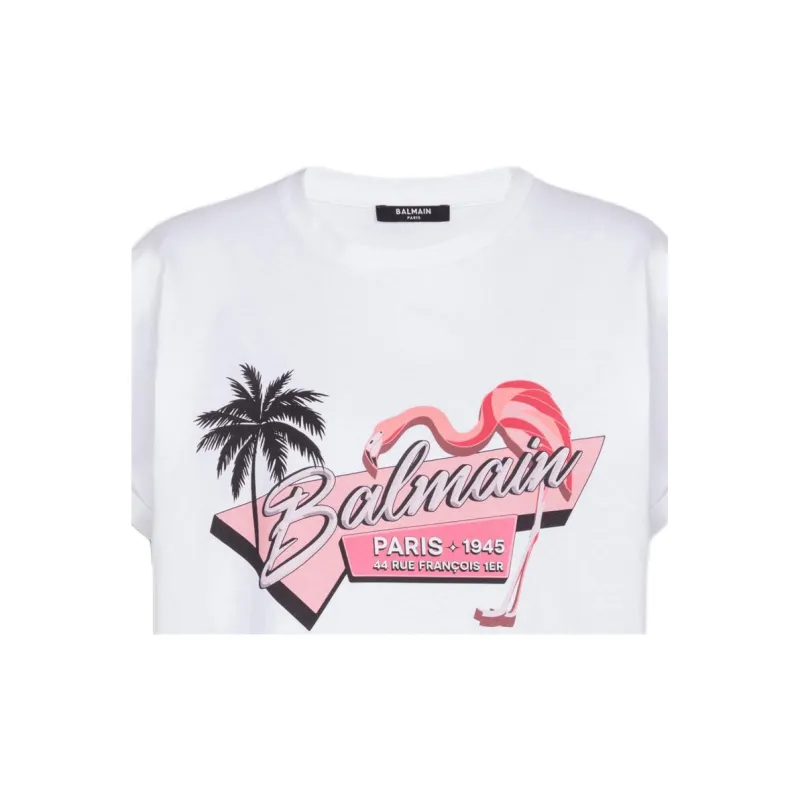 BALMAIN Flamingo print Cotton T shirt-1